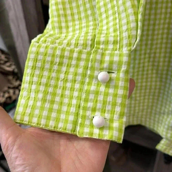 Solid & Striped green and cream gingham button down shirt Size Large - Picture 5 of 8